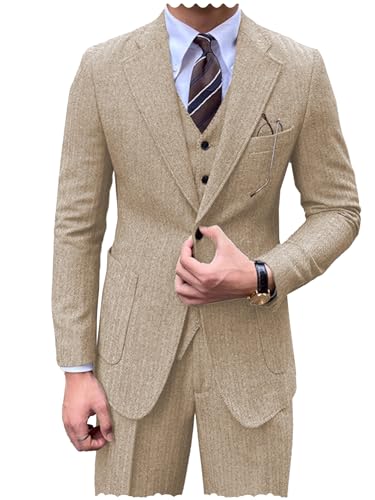 Men's Tweed 3 Pieces Suit Herringbone Groomsmen Prom Business Regular Fit