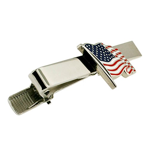 PinMart's Patriotic Waving American Flag Tie Clip Tie Bar - Silver or Gold - Engravable or Non-engravable3