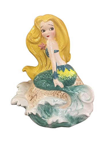 Blue Sky Clayworks Home Decor Ceramic 8.5 x 7.625 x 10 Yellow Green Mermaid Money Bank 30086