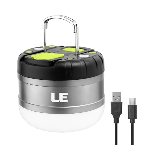 LED Camping Lantern Rechargeable, 280LM, 3 Light Modes, 3000mAh Power Bank, Waterproof, Perfect Mini Flashlight with Magnetic Base for Hurricane Emergency, Outdoor, Hiking, Home and Car by LE