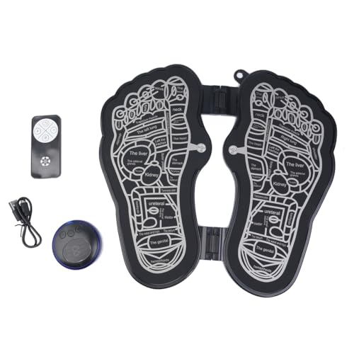 Tiardey Tapis de massage électrique portable pliable, masseur électronique de pieds de réflexologie pour la douleur et la circulation, EMS machine de massage des jambes portable avec 8 modes