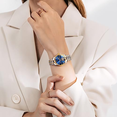 Image of OLEVS Womens Diamond Watches Automatic Self Winding Ladies Wrist Watch Elegant Dress Stainless Steel Waterproof Luminous