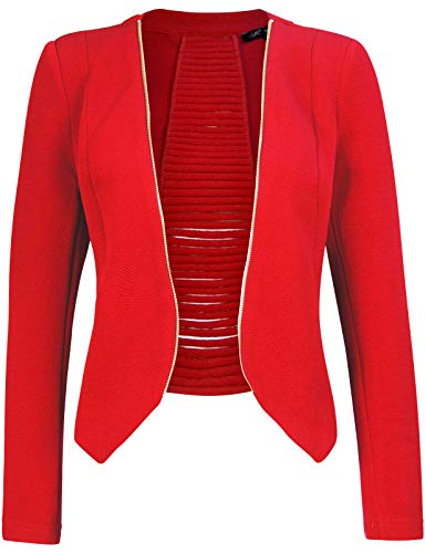 Michel Womens Fleece Casual Open Front Lightweight Blazer Classic Zip Cardigan Jacket with Plus Size RED Small