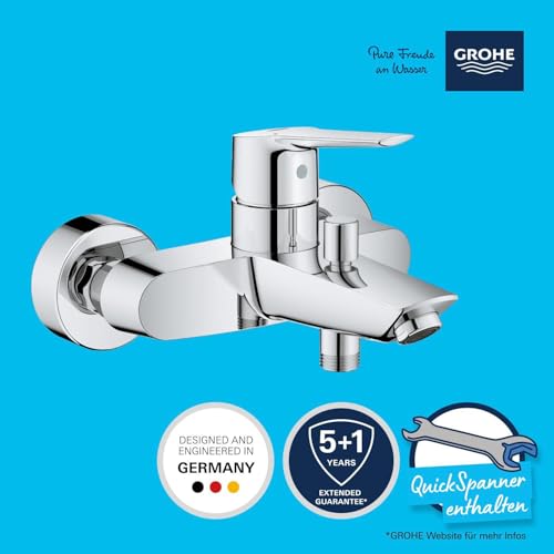 GROHE Start, Badewannenarmatur mit Werkzeug (Duscharmatur für Badewanne, Auto-Umstellung Wanne/Brause, integriertes Rücklaufventil, Metallhebel, S-Anschlüsse, Mischbatterie), chrom, 24206002