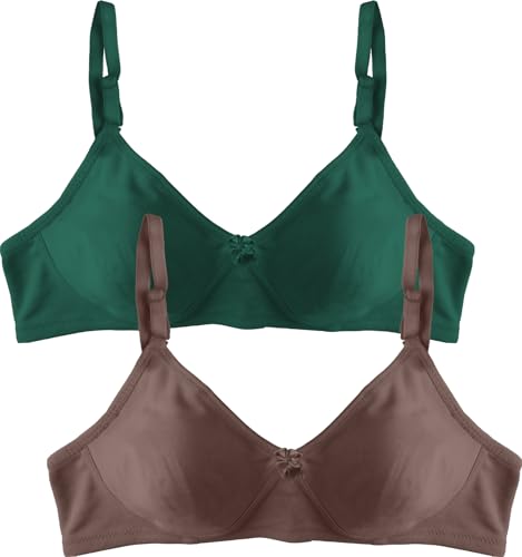 Image of Pack of 2 Women's Full Coverage Molded T-Shirt Bra | Non-Padded, Wireless, Cotton Comfort Bra with Detachable Straps