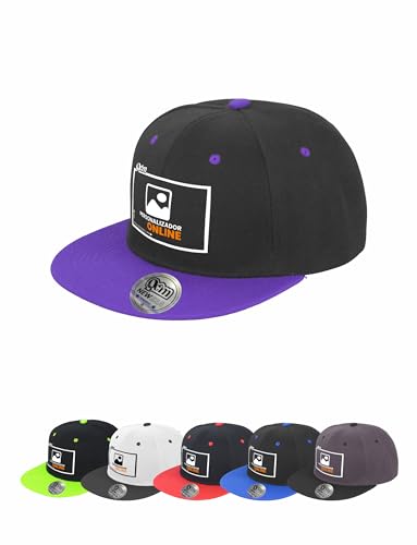 QCM PRODUTOS PERSONALIZADOS Gorra Plana Personalizable Unisex, de Doble Color | Impresión de Texto, Imagen o Logotipo (FR/ES, Letras, Talla única, Negro/Morado)