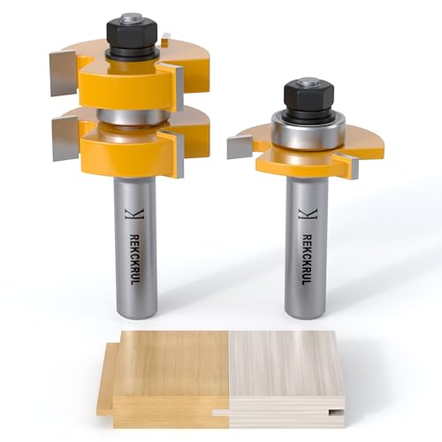 2 PCS Professional Tongue and Groove Router Bit Set 1/2 Inch Shank 3 Teeth
