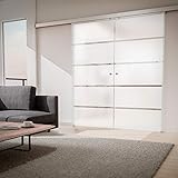inova Doppel Glas-Schiebetür 2-Flügelig 1760 x 2035 mm Blockstreifen Alu Komplettset mit Lauf-Schiene und Griffknopf