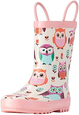 ADAMUMU Toddler Kids Rain Boots Childrens Waterproof Rubber Shoes with Easy-On Handles Lightweight in Cartoon Patterns for Boys & Girls