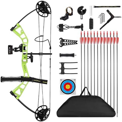 MOTION ZEUS Junior Compounnd Bow Set for Youth & Kids,Beginners and Women Bow Draw Length 16″-28″,Draw Weight 10-40Lbs,290fps，Adjustable