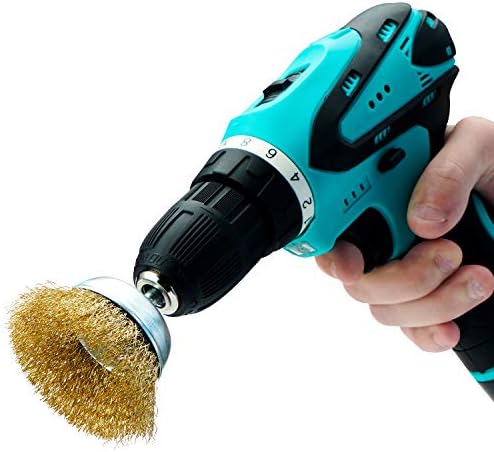 TILAX Wire Brush Wheel Cup Brush Set 7 Piece, Wire Brush for Drill 1/4 Inch Arbor 0.0118 Inch Coarse Brass Coated Crimped Wire Wheel for Used to Clean Rust, Flakes and Abrasives Drill Attachment