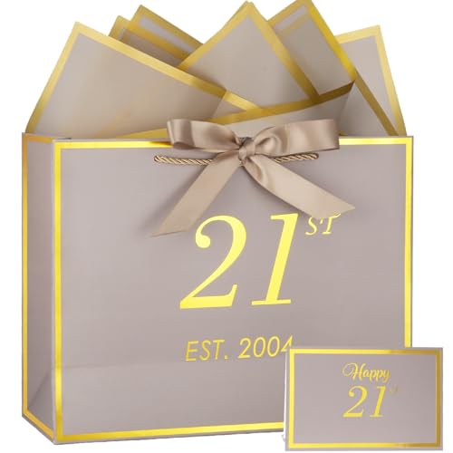 momoake 21st Birthday Gift Bag with Card and Tissue Paper for Men Women, 2004 21 Year Old 13