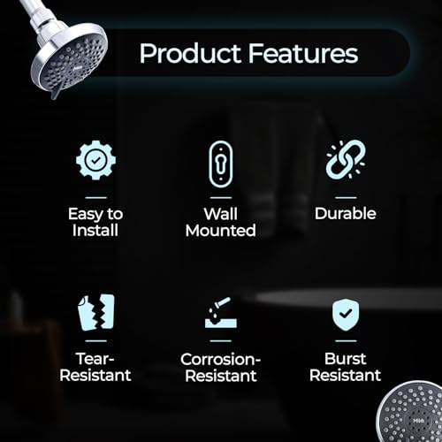 Image of Mila Bleu Multi-Function Overhead Shower Head | 3 Spray Modes - Massage, Rain, Mix (Rain + Massage) | Chrome Finish Round Wall-Mount Showerhead | Durable ABS, Easy Install