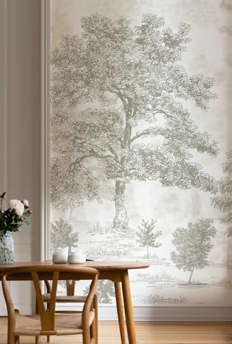 Zeeko Vintage Forest Wall Murals Peel and Stick 110" H x 59" W Canvas Neutral Tree Renter Friendly Wallpaper Staircase Hallway Nursery Decor