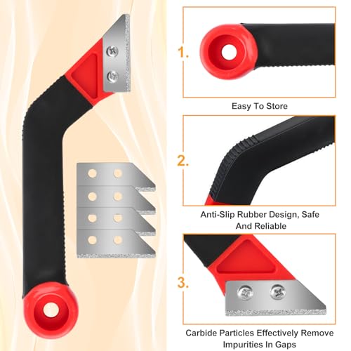 JIANGZHIB 10 Stück Fugenkratzer Fliesen, Praktischer Fliesenfugen Entfernen, Fugenentferner Werkzeug, Abgewinkelter Fugenreiniger mit 7 Ersatzklingen für Fliesenreinigung, Reinigung Badezimmer, Küche