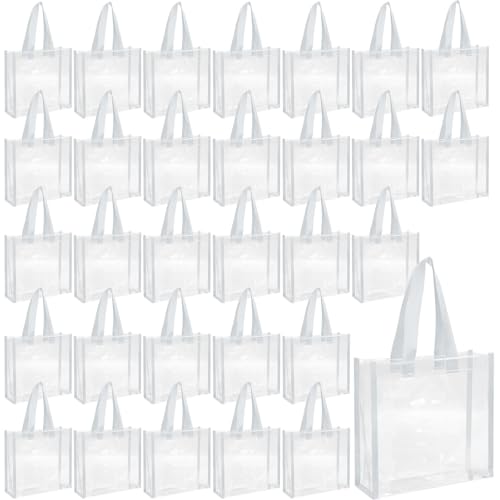 Eccliy 30 Pack 12x12x6 Inch Clear Tote Bag Stadium Approved Bulk Plastic Beach Tote Gift Bag with Handle for Gym Sports