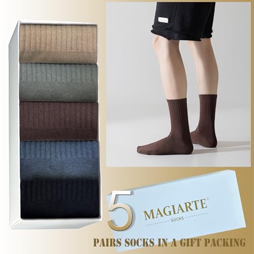MAGIARTE Mens Athletic Cotton Crew Socks (no cushion) Moisture Wicking Breathable Sports and Casual Socks for Men 5 PACK3