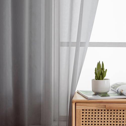 Image of Simplebrand Rod Pocket Top Solid Voile Sheer Curtains for Bedroom, 54 Inch Length Drapes Set of 2, Lightweight and Light Filtering Elegant Ivory Curtains Panels Window Treatment, 42Wx54L, Grey