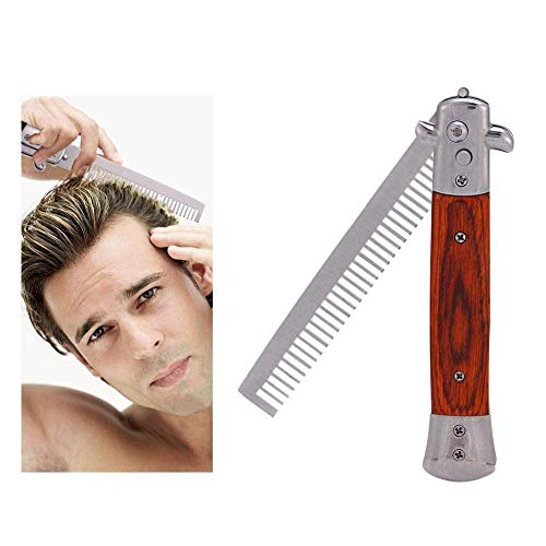Folding Comb, Spring Push Button Pocket Oil Hair Styling (Rosewood)