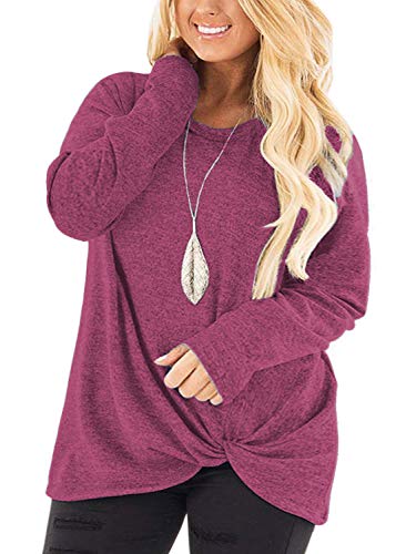 Image of DOLNINE Womens Plus Size Knotted Tops Long Sleeve Tee Shirts Loose Casual Blouse