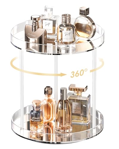 Lolalet Présentoir Parfum Rotatif à 2 Niveaux, Organisateur de Cosmétiques, Acrylique, Rangement Parfum et Maquillage pour Commode de Salle de Bain -Grand