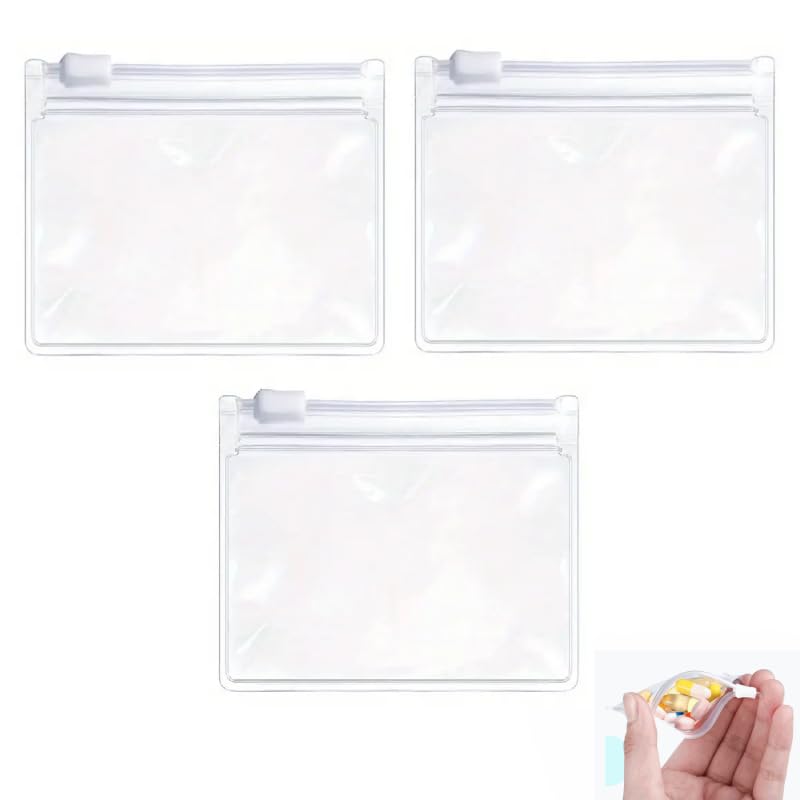 3 Bolsas Reutilizable para Píldoras y Pastillas con Cierre Fácil – Bolsa Plástica Portátil e Impermeable para Medicamentos, Suplementos y Vitaminas – Organizador de Viaje