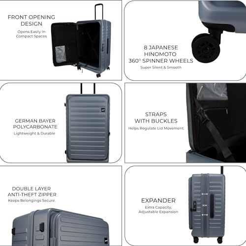 Image of F Gear Windsor Medium 68cm German Makrolon Polycarbonate|Japanese Hinomoto Wheel|Front-Opening Trunk-Style Hard Luggage|Check-in Suitcase Travel|Laptop sleeve, Expandable, Anti-Theft Zipper|Stone Blue