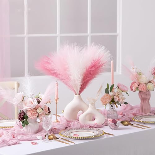 MVVM Blush Pink Pampas Grass Decor,78pcs Artificial Fluffy Pink Decor Flowers Faux Pampas Grass for Home Wedding Living Room Birthday Bathroom Wall Party Decoration