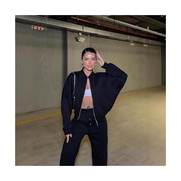 Women's Two Piece Tracksuit, Long Sleeve Zip Up Sweatshirt, Long Pants Set, Navy - Image 7