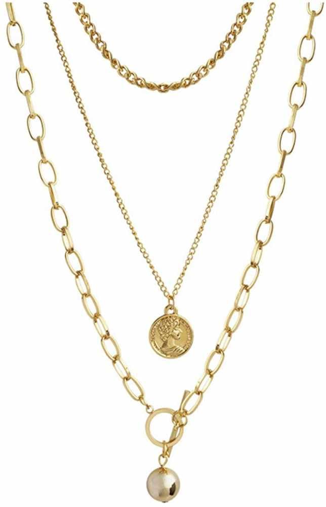 Bling Queen Women's Gold Plated Multilayer Necklace With Lobster Claw Clasp