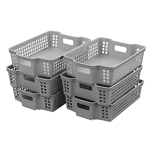 Idotry 6-Pack Slim Plastic Storage Trays Baskets, Black Small Storage Basket