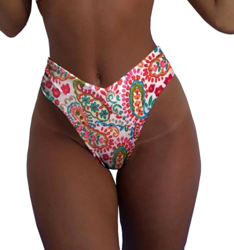 Image of geluboao Women's Bikini Bottom Sexy V Cut High Cut Swimsuit High Waisted Bathing Suit Bottoms