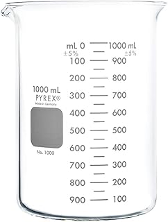 PYREX Griffin Borosilicate Glass Beaker - Low Form Graduated Measuring Beaker with Spout – Premium Scientific Glassware for Laboratories, Classrooms or Home Use - PYREX Chemistry Glassware, 1L, 2/Pk
