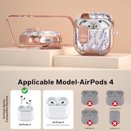 Image of for AirPods 4 Case 2025 with Safety Lock & Foldable Phone Stand, Lavender | Double Drop Protection,Two-Piece Design, Airpod 4 Case with Keychain & Cleaner Kit, Support Wireless Charging, Shockproof