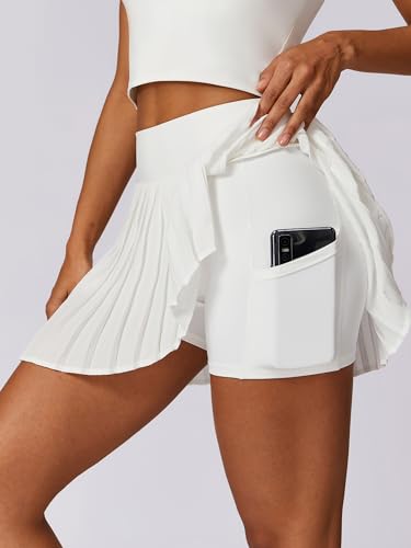 Women 2 Piece Tennis Dress Sleeveless Racerback Padded Crop Top Pleated High Waisted Tennis Skirt Golf Workout Outfits3