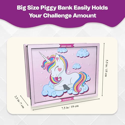Image of Sketchfab Money Saving Box for Adult 100000, Wooden with Savings Tracker Bank Kids, Smart Piggy Bank, Box, Coin Box,Gullak Saver,Piggy Rs100000 Home Deal Gift Man, Women (Unicorn)