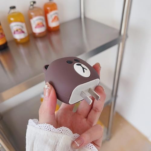 Image of INEFABLE Charger Case Cover Protector with 3D Cute Pattern for iPhone Charger only 18W & 20W, Data Charging Cable Wire Saver Protective Cable Cover Full Protection - Set Of 1 (Brown Bear)