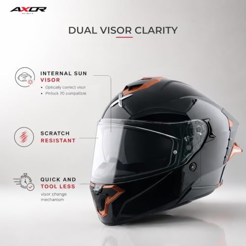 Image of Axor Brutale Corsa Helmet - Dual Spoiler | ECE 22.06, ISI & DOT Certified | Race-Ready Fit with D-Ring & UV-Protected Visor-Black Gold Orange, Size:M
