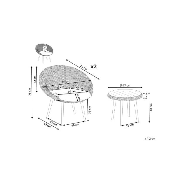 Beliani Bistro-Set Rattan für 2 Personen Hellbeige