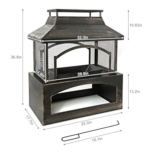 Outdoor Wood Burning Fireplace, Large Outdoor Log Burner Fire Pit with Log Grate and Poker, 37" x 32" x 18" Large Metal Firepit for Patio Garden Backyard, Black Outdoor Wood Burning Fireplace Large Outdoor Log Burner Fire Pit with Log Grate and Poker 37 x 32 x 18 Large Metal Firepit for Patio Garden Backyard Black