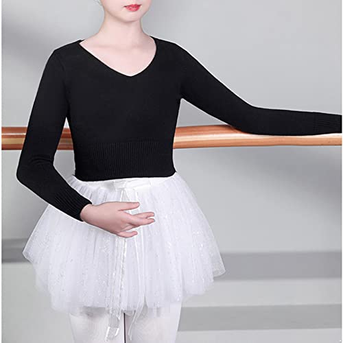 Kids Girls V-neck Long Sleeve Pullover Ballet Dance Wrap Top Solid Color Casual Dancewear Sweater3