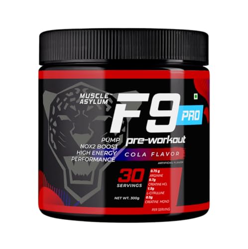 Image of Muscle Asylum F9 PRO Pre-Workout powder- 30 Servings, 300 gm (Cola) | Boosts Energy & Endurance | Improves Focus, 1 count