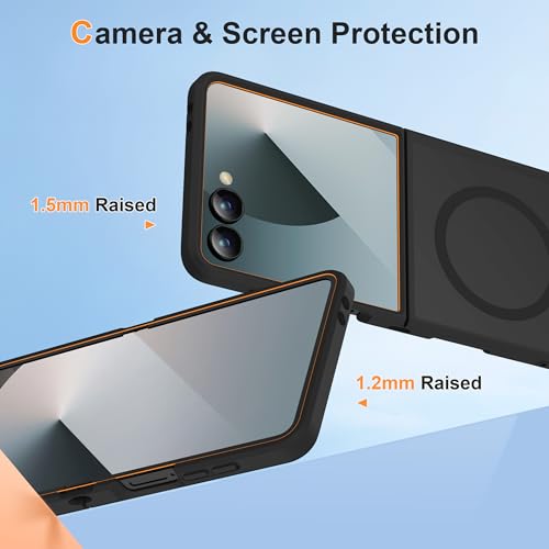 Image of ORETECH Magnetic for Samsung Galaxy Z Flip 7 Case, with [2 x Screen Protector] Translucent Back Non-Slip Hard PC Shockproof Bumper Protective Case for Samsung Z Flip 7 - Black