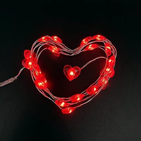 Set of 2 Battery Operated Mini Heart Shaped Led Fairy Lights with Timer 6 Hours on/18 Hours Off for Valentine's Day Wedding Party Decoration,20 Count LEDs,7.5Feet Silver Wire (Red Color) Cover