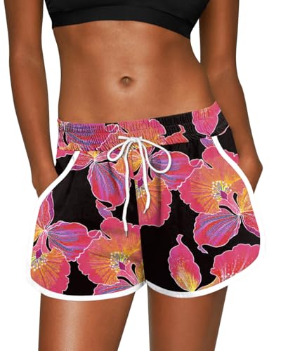Image of For G and PL Women Summer Floral Beach Boardshorts with Pockets Swim Trunks
