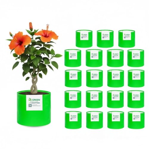 STI GREEN HDPE Grow Bags for Plants 10X10 Inch (Pack of 20) | 260 GSM Heavy Duty UV-Protected Round Green Colour Plant Bags for Terrace and Vegetable Gardening | Strong & Reusable|