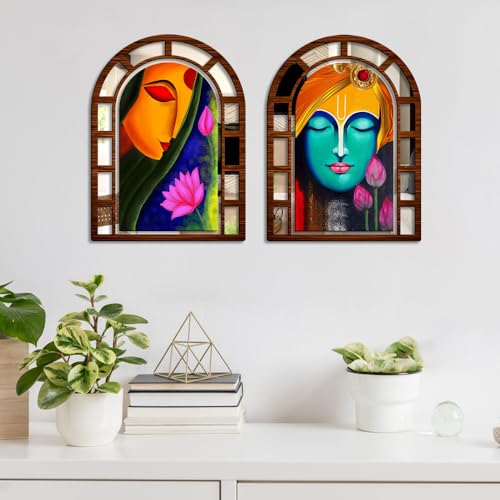 Image of Sehaz Artworks RadhaKri Mirror Jharokha Wall Decor for Living Room-40x30 CM