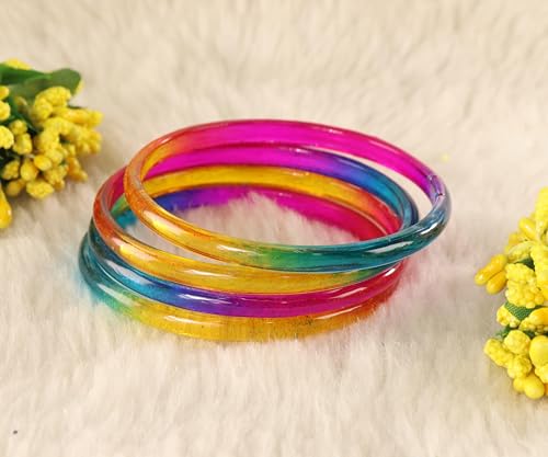 Image of STYOLLO Viral Jelly Plain Transparent Glass Kada Set For Women & Girls | Kanch Kada For Girls | Daily Ethnic Traditional Jewelry | Glossy Classic Fashion Kangan For Wedding, Festive & Parties - Set Of 4