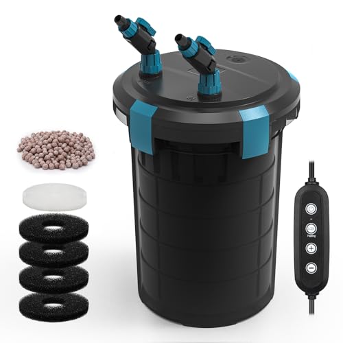 Fishnanny External Filter Aquarium mit DC Controller & Feeding Pause Mode Quiet Adjustable Flow External Fish Tank Filters 25dB 5-Stage Canister Filter with Sponge & Quartz-Ball for Fresh/Saltwater