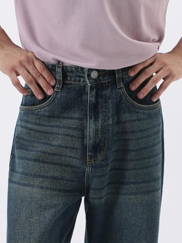 Image of Urbano Fashion Men's Loose Baggy Fit Heavy Washed Jeans Non-Stretchable